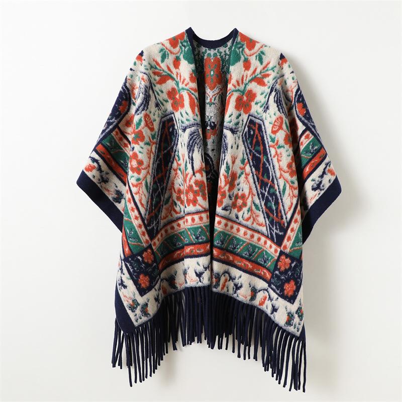 Romantic Ethnic Tune Autumn And Winter Men'S And Women'S Double-Sided Shawls With Imitation Cashmere High-End Warm Fringed Scarf Cape