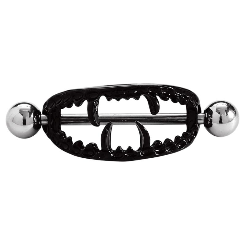 Openwork Fangs Ear-Piercing Jewelry with a Visible Straight Barbell and Ball Ends for Stacked Cartilage Styling Looks