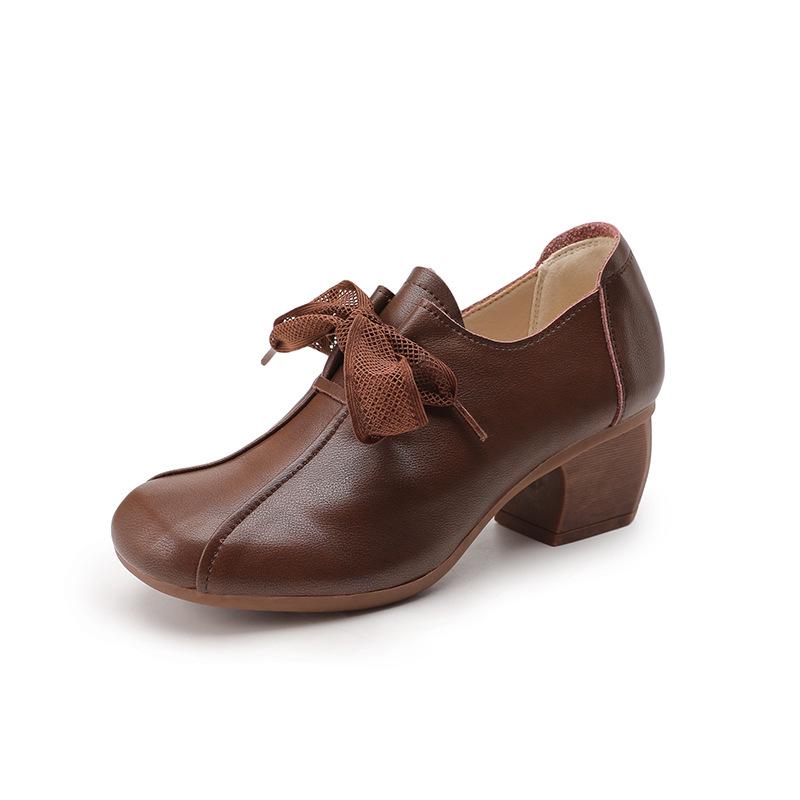 

Ретро-обувь из кожи ручной работы : Нескользящая обувь с толстым каблуком и мягкой подошвой, удобная для женщин среднего и пожилого возраста». 37