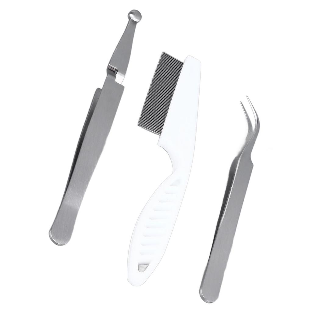 Pet Flea Remover Kit Durable Stainless Steel Flea Tweezers Comb Clips Set Easy Operation Removal