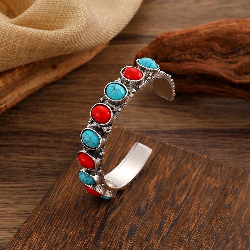 

Vintage Bohemian Colorful Cuff Bracelets Bangles For Women Fashion Zircon Adjustable Open Wrist Geometric Round Boho Bangle різнокольоровий