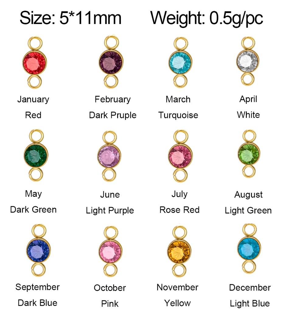 5 pcs/lot 5mm Birthstone Charms with 2 Holes Stainless Steel Crystal Pendant For Necklace Bracelet Making DIY Accessories