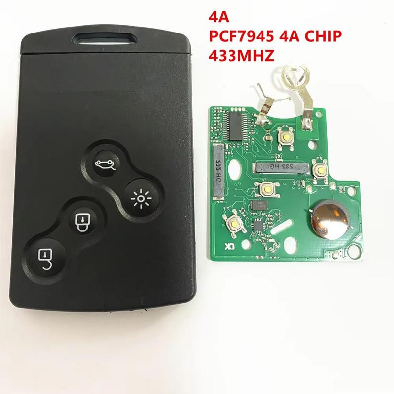 NO LOGO! 4 button remote key card keyless smart key 433mhz 4A PCF7945/PCF7953 chip for Renault Clio 4 Key captur key After 2013