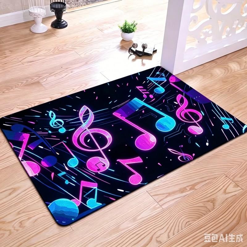 Creative Music Note Welcome Mat Colorful Neon Musical Symbol Pattern Doormat Music Lover Gift Home Entryway Decor Floor Rug