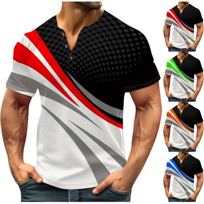 Camiseta Vintage de verano para hombre, ropa de calle con 3 botones, ropa holgada con mosca abierta, camiseta de manga corta con estampado