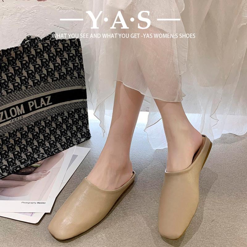 Baotou Half Slippers Women's Wear Spring New Square Head Retro Internet Celebrity Heelless Office Cool Slippers