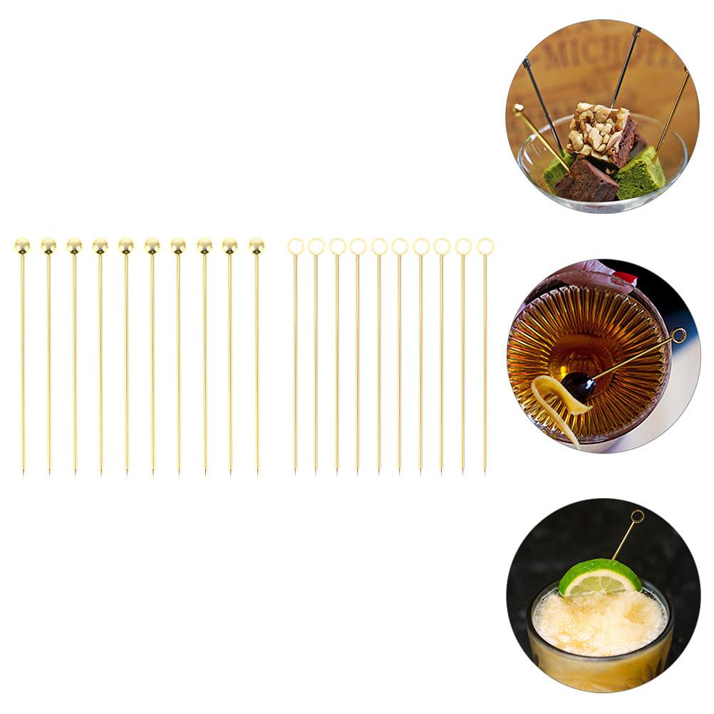 20pcs Stainless Steel Cocktail Picks Martini Pick Sticks Fruit Appetizer Skewers Bar Tools Party Supplies Metal Fruit Pick