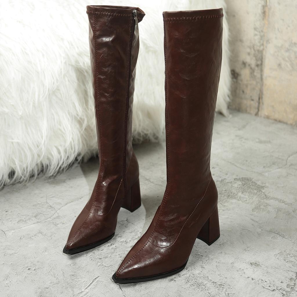 Fashion Pointed Toe Women High Boots Fashion Side Zippers Long Booties Ladies Elegant Party High Heel Shoes Winter Women's Footwear