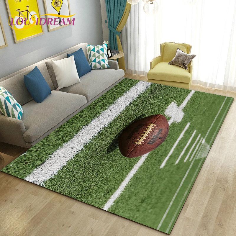 Amerikanisches Footballfeld Rugby Bereichsteppich Groß, Teppich für Wohnzimmer Schlafzimmer Sofa Fußmatte Dekoration, Rutschfeste Bodenmatte 3D