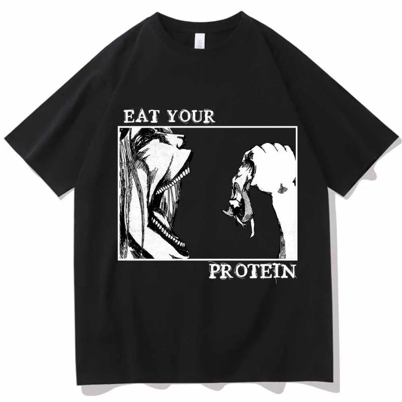 T-shirt z nadrukiem Eat your protein Koszulka koszulka kurtka dla mężczyzn i kobiet na lato casualowa z okrągłym dekoltem i krótkimi rękawami