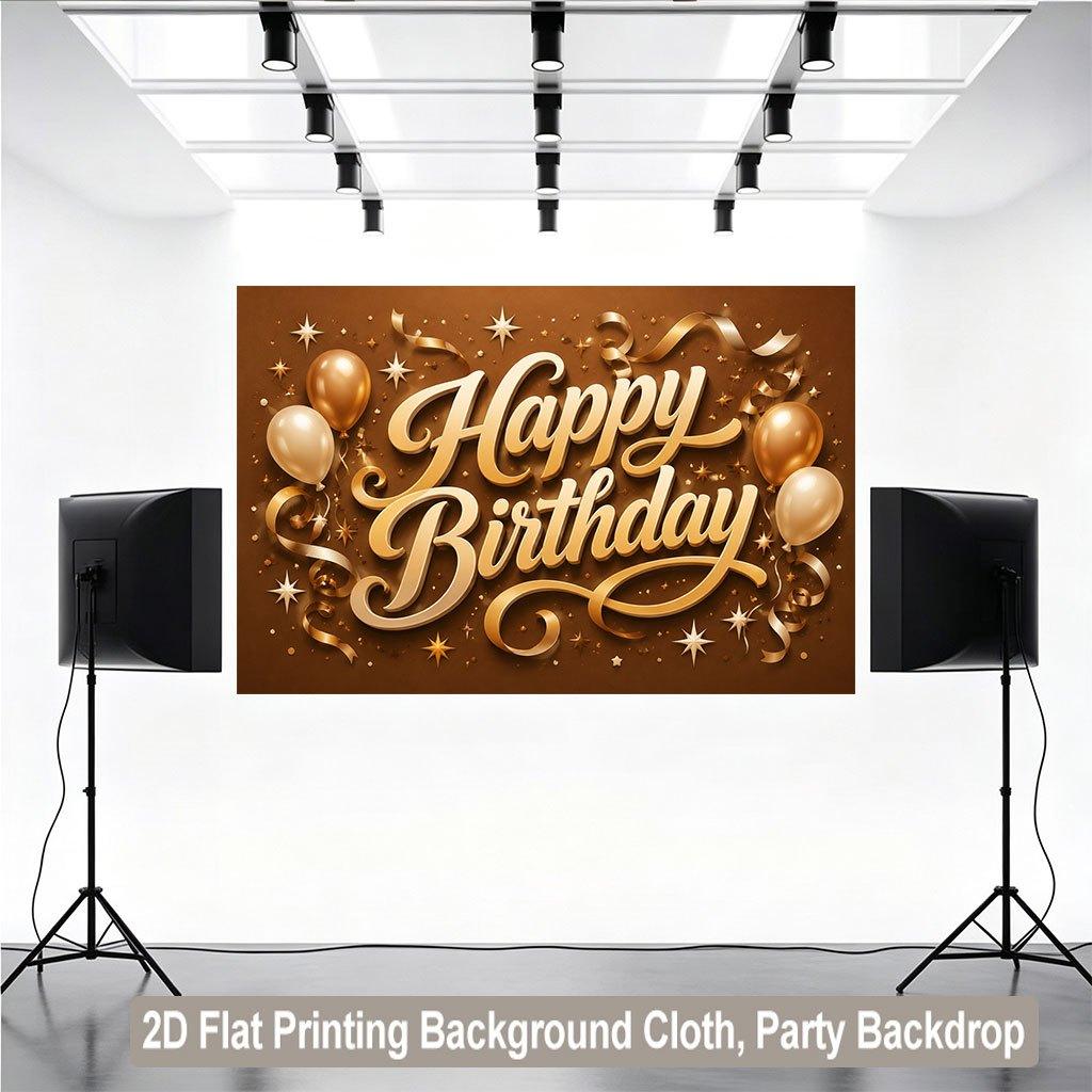 2D Flat Backdrop1pc Happy Birthday Gold Theme Design Backdrop Banner Polyester Wall Decor For Living Room Bedroom Office Outdoor Decor