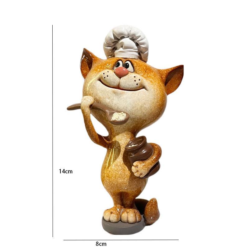 Cute Cat Figurine Cartoon Chef Cat Statue Resin Mender Kitten Figure Miniature Nordic Home Room Decoration Desktop Ornaments