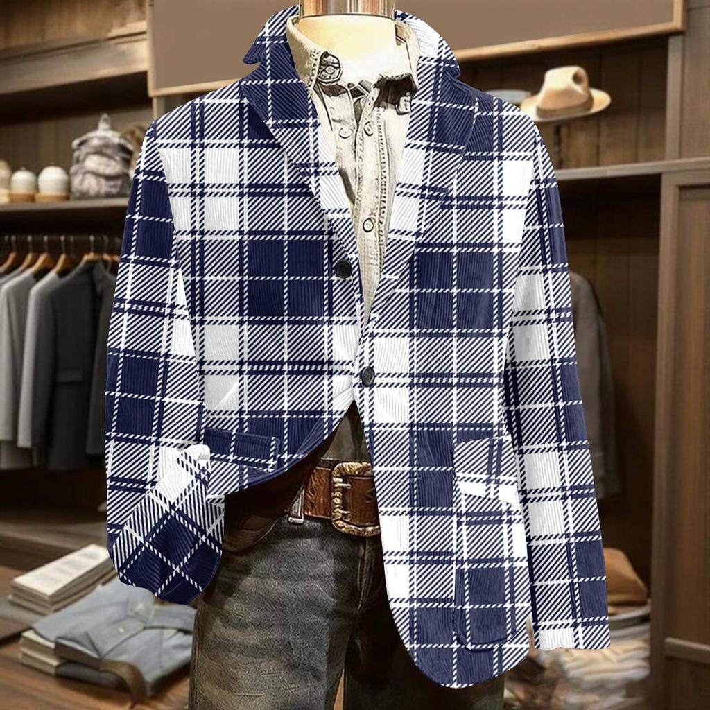 Men's Printed Corduroy Warm Pocket Suit Jacket Cardigan Men's Casual Suit