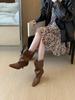 Pointed head turning tube stacking boots women's autumn and winter new single boots medium boots short boots thin legs thin high heels and ankle