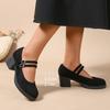 Fashion Spring New Coarse Heel Shoes Women's Round Head Shallow Mouth Cow Suede Thick Sole with A Line with Non-slip High Heels