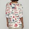 Women's Fashion Casual Button V-Neck Cotton And Linen Independence Day Printed Seven Sleeve T-Shirt Top