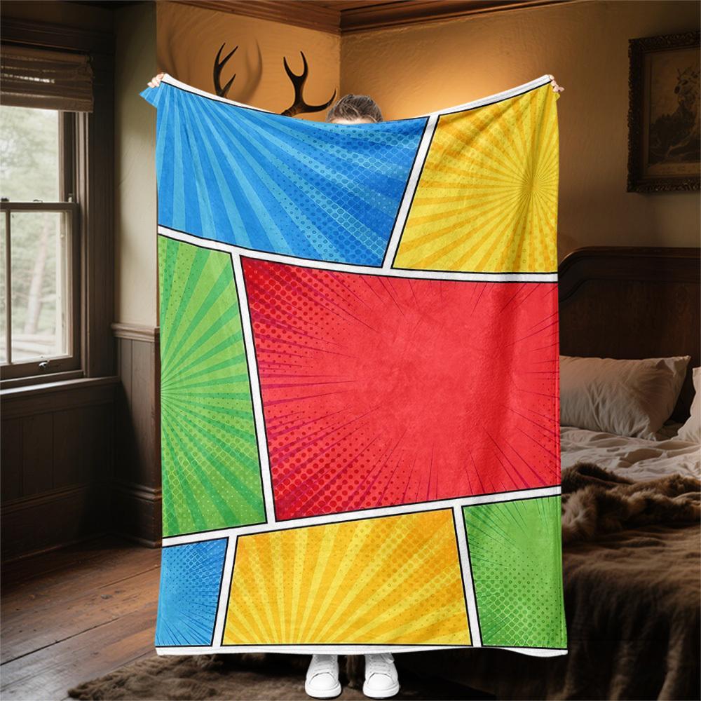 1PC Comics, backgroundOutdoor Flannel Blanket - Soft Plush Decor for Picnics, Camping, Bedroom, Playroom, Office, or Lunch Break 1278A