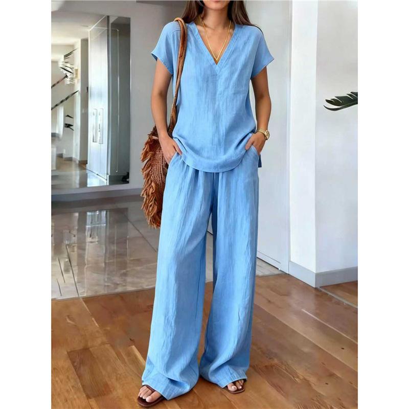 1116 Spot new solid color summer fashion women's clothing set casual two-piece set
