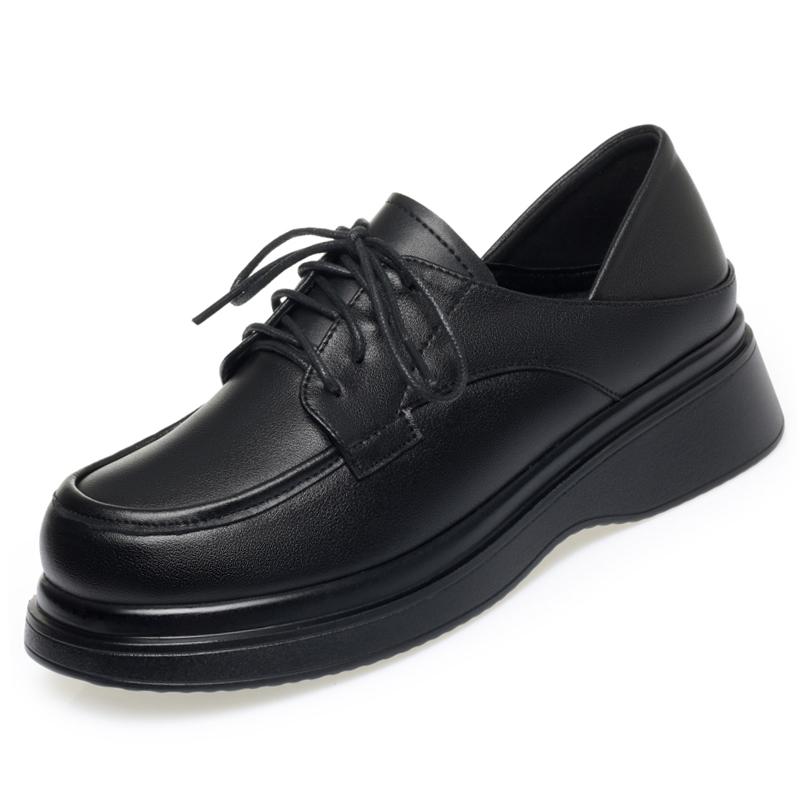 

Модные AIYUQI 2025 новая женская кожаная обувь женские оксфорды на шнуровке на толстой подошве Женские модные лоферы Мэри Джейн большого размера на плоской подошве 42 чёрный