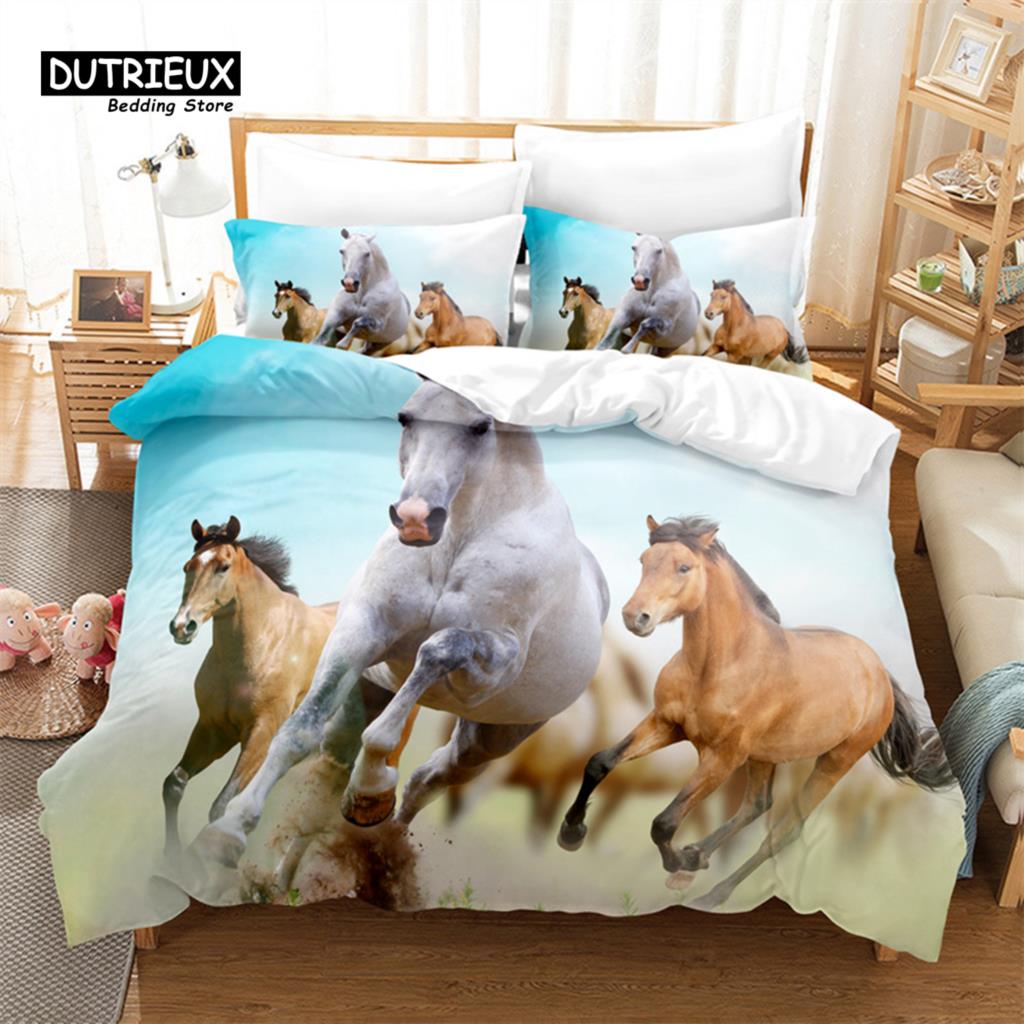 Animal Duvet Cover Set, Fashion Horse Bedding Set, Soft Comfortable Breathable Duvet Cover, For Bedroom Guest Room Decor