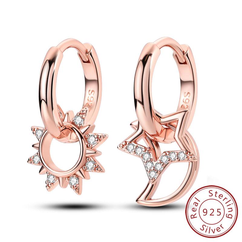 Earrings Original 925 Silver Stud Drop Hoop Earrings Rose Gold for Women Girls Party Wedding Birthday Jewelry Gift