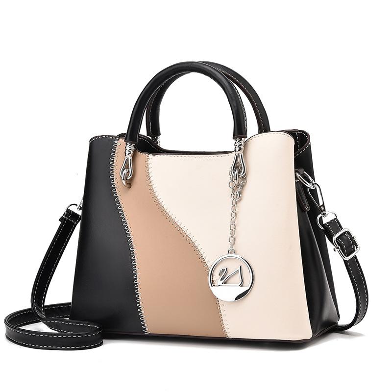 Modische Damen-Handtasche PU-Leder-Umhängetasche mit großem Fassungsvermögen, lässige Patchwork-Umhängetasche, klassische Retro-Tragetasche