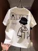 2026 Summer American Street Style White Crew Neck Figure Print Slimming T-shirt