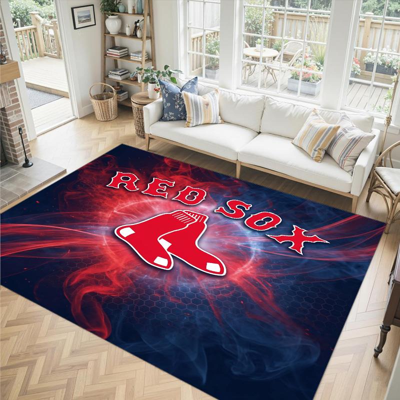 Boston Red Sox Design Crystal Velvet Carpet Cozy Non?Slip Printed Rug For Bedroom Living Room Entrance
