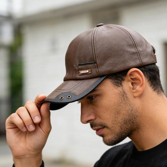 Herbst Winter Baseballkappe Kunstleder Atmungsaktiv Metallösen Color-Blocking Design Vielseitiger Lässiger Stil Baseballkappe