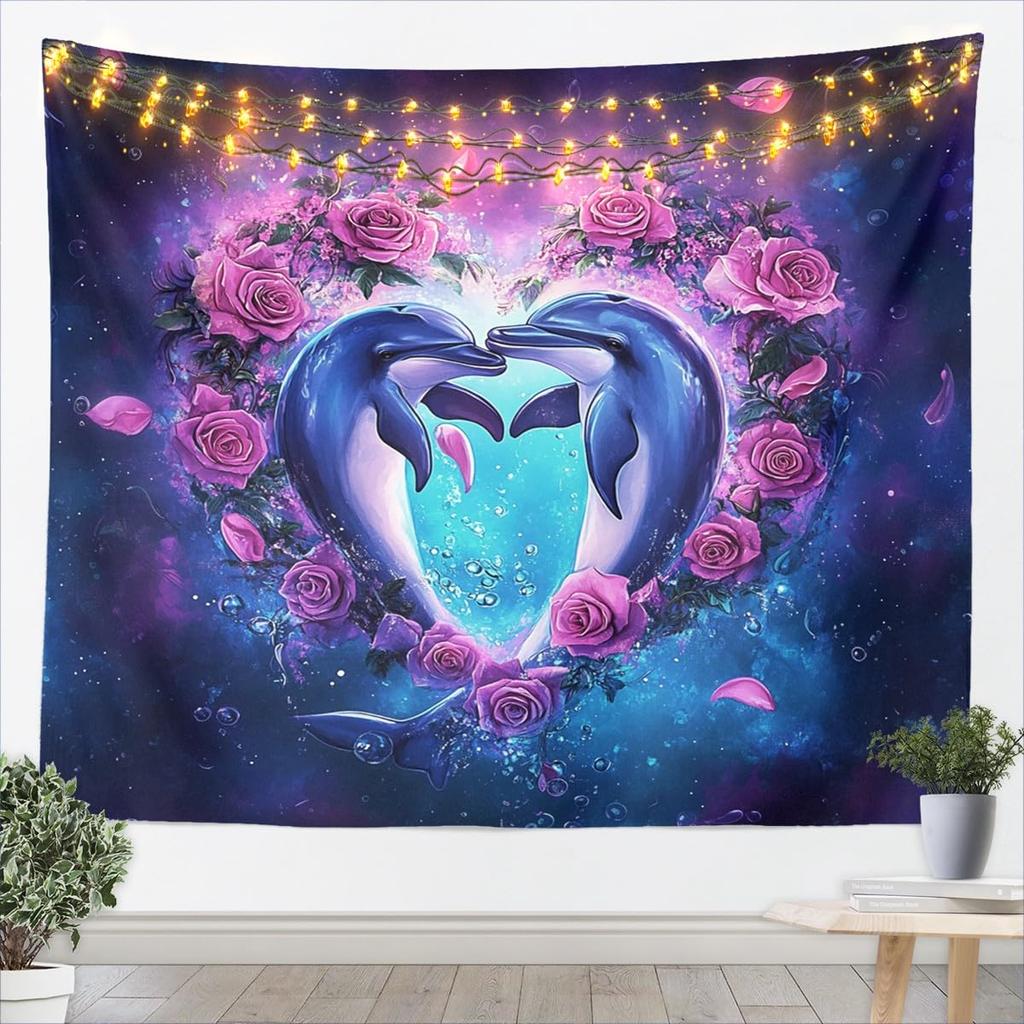 Tropical Sea Tapestry Blue Wave Palm Trees Wall Hanging, Summer Ocean Theme Cartoon Wall Blanket Home Artwork, Kids Girls Room