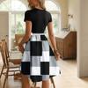 Women's Fashion Colorblock Printed Lace-up Short Sleeve Round Neck Splicing Short Dress