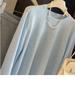 Blue Long Sleeved T-shirt Women's Ice Silk Knitted Thin Loose Top