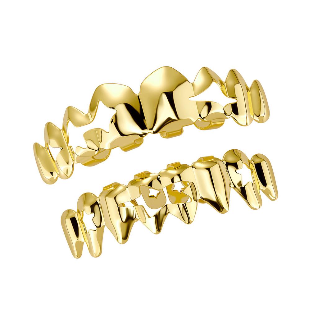 Modieuze Uitgesneden Ster Tand Grillzs Hoge Glans Koperen Tanden Sieraden voor Kostuums Outfits