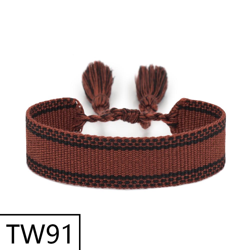Handmade Bohemian Embroidered Logo Tassel Bracelet - Ethnic Style Friendship Band