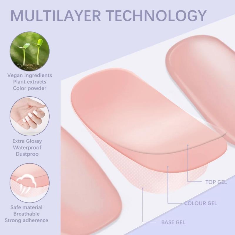 16Tips Transparent Semi Cured Gel Nail Patch Strips Pure Color UV/LED Baking Lamp Gel Nail Polish Wraps Full Cover Gel Sticker