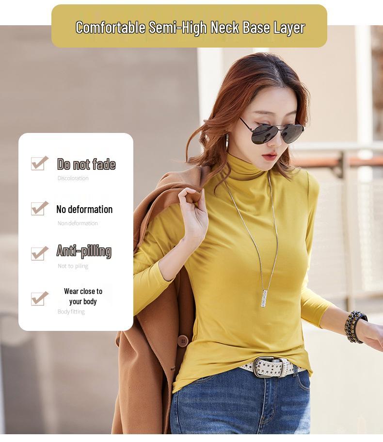 Dámský zeštíhlující bavlněný top s dlouhým rukávem a vysokým krkem na jaro 2025