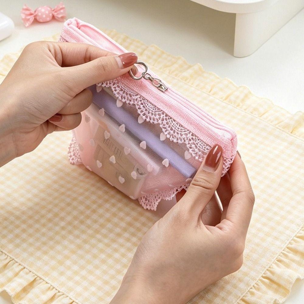 Korean Style Briefs Shape Cosmetic Bag Creative Decorative Triangle Makeup Bag Lace Trim with Zipper Toiletry Bag for Home