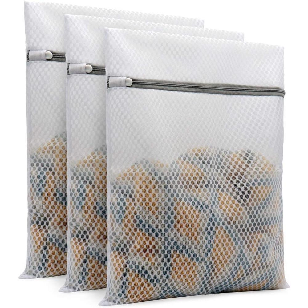 

3Pcs Durable Honeycomb Mesh Laundry Reusable Washing MachinesBags clothes lingerie bra for Delicates 12 x 16 Inches (3 Medium)