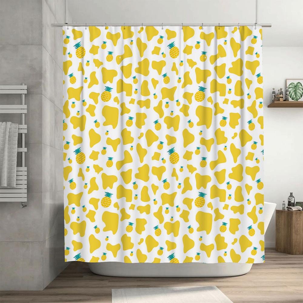 Bright Yellow Pineapple Pattern Shower Curtain Waterproof Bath Decor Bathroom Liner Perfect for Kids Room Master Bathroom