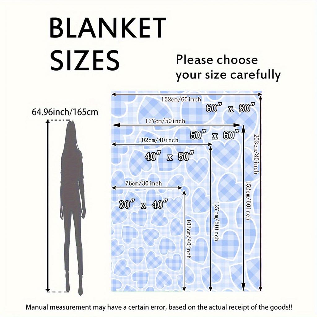 1 Stück Blaue Karo-Herz-Muster Flanelldecke - Weiche Ganzjahres-Kuscheldecke mit Hellblau-Weiß kariertem Design, Modern