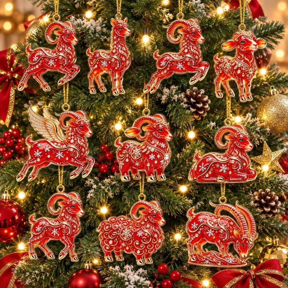 2D Flat Xmas Tree Sheep Hanging Ornaments 2027 Year of The Sheep Keychain Shop Window Display