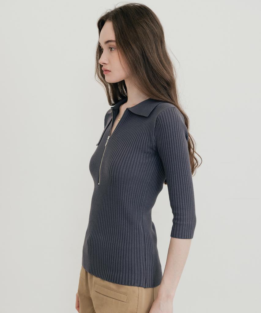 SSIN AND LEE (W) Lounge Half Knit Polo Shirt Charcoal