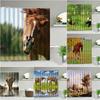 Farm Animal Horse Shower Curtain Wildlife Elephant Leopard Lion Tiger Pattern Shower Curtain Set Highland Cows Bathroom Curtains