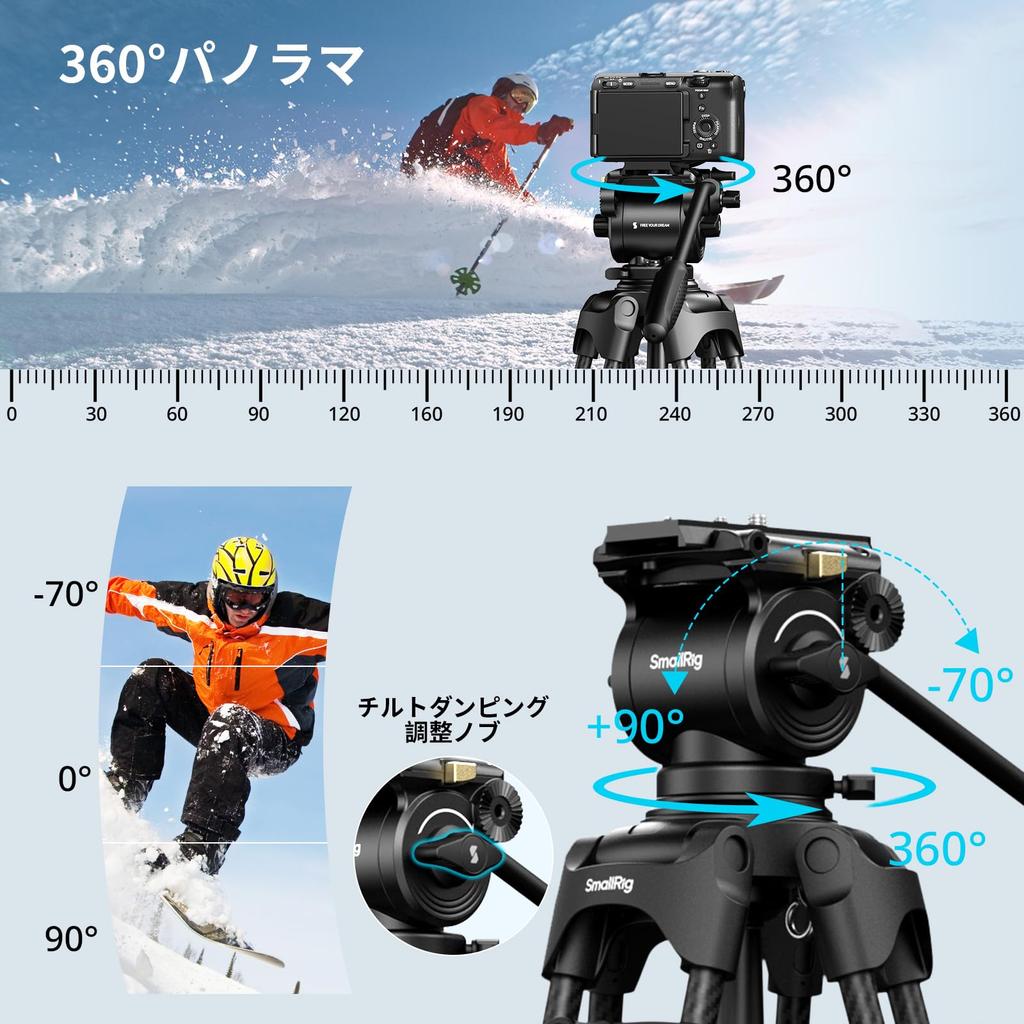 SmallRig FSD14 FreeSpeed Carbon Fiber Video 186cm Camera Tripod with Manfrotto Plate Compatible Fluid Quick 75mm Maximum 10kg Load Compatible with