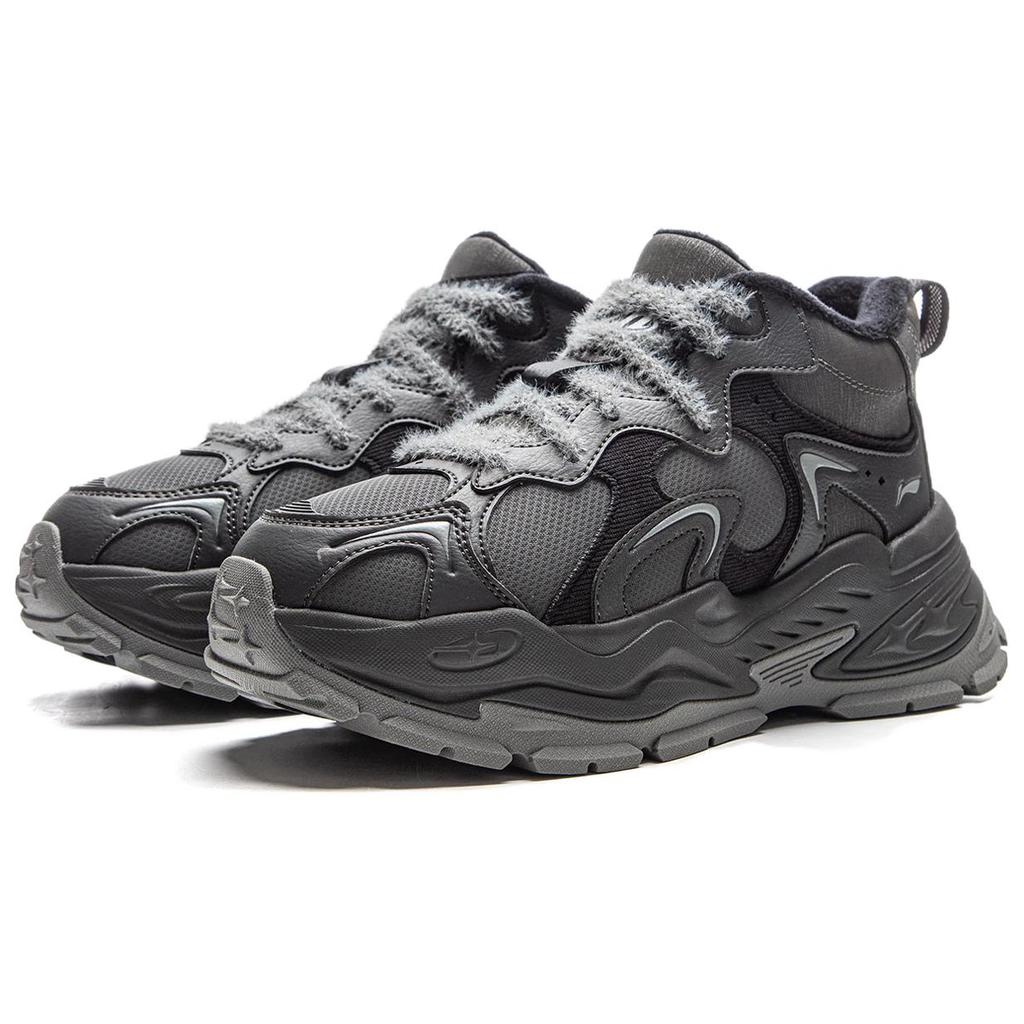 Li Ning Starry WNTR Minimalist Comfortable Wear-Resistant Shock Absorbing Mid-Top Casual Shoes Women Casual Shoes Gray Black AGCV392-1