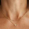 Stainless Steel Waterproof Double Layer Single Zircon Pendant Necklace for Women Fashion Stacking Beaded Clavicle Chain Jewelry