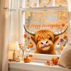 Pumpkin Harvest Glass Decorations Highland Cow Window Clings, Cute Autumn Maple Leaves Static Theme Room Decor Stickers, Waterproof PVC Decals