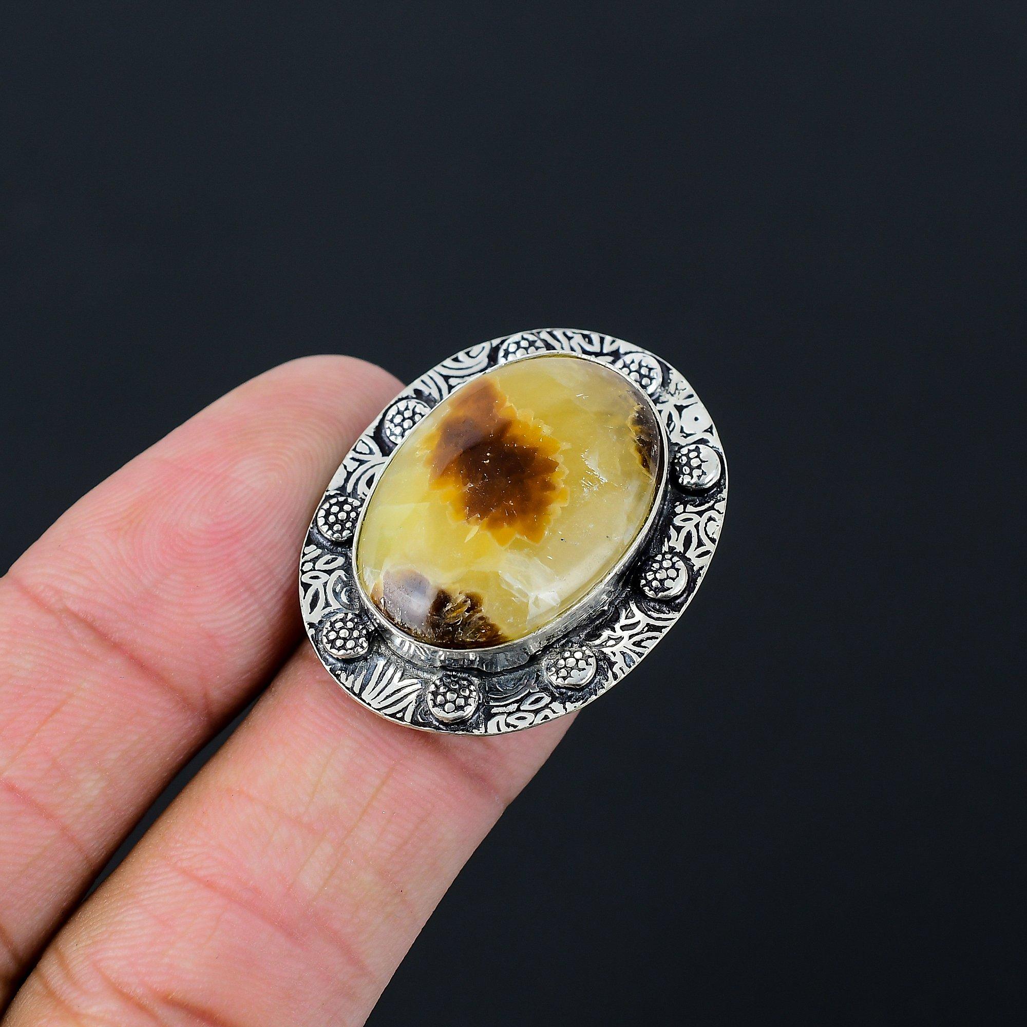 

Womens day Sale Sterling Silver Septarian Gemstone Stackable Wedding Ring Size 7 7