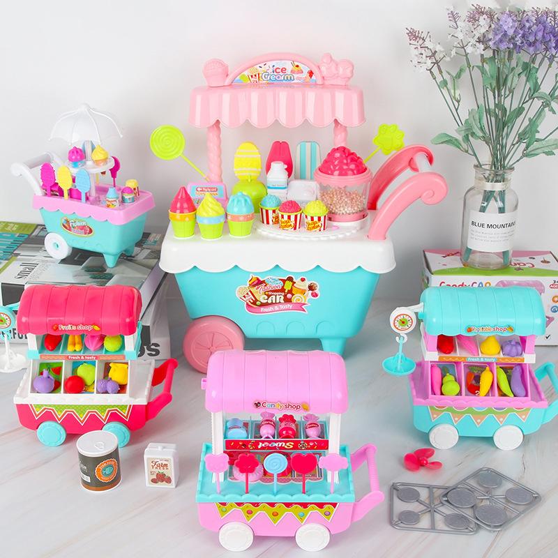Children's supermarket 1pc simulation food vending desk shopping cart combination set play house checkout page toy scan