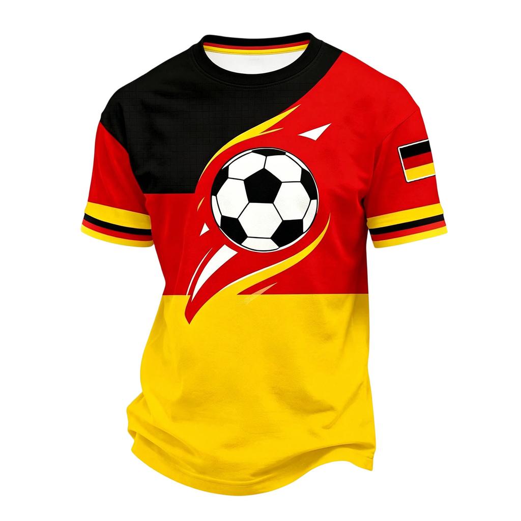 Men's Casual Printed Crew Neck Lightweight Breathable Short Sleeve Shirt Soccer Ball Graphic Germany Flag Inspired Design